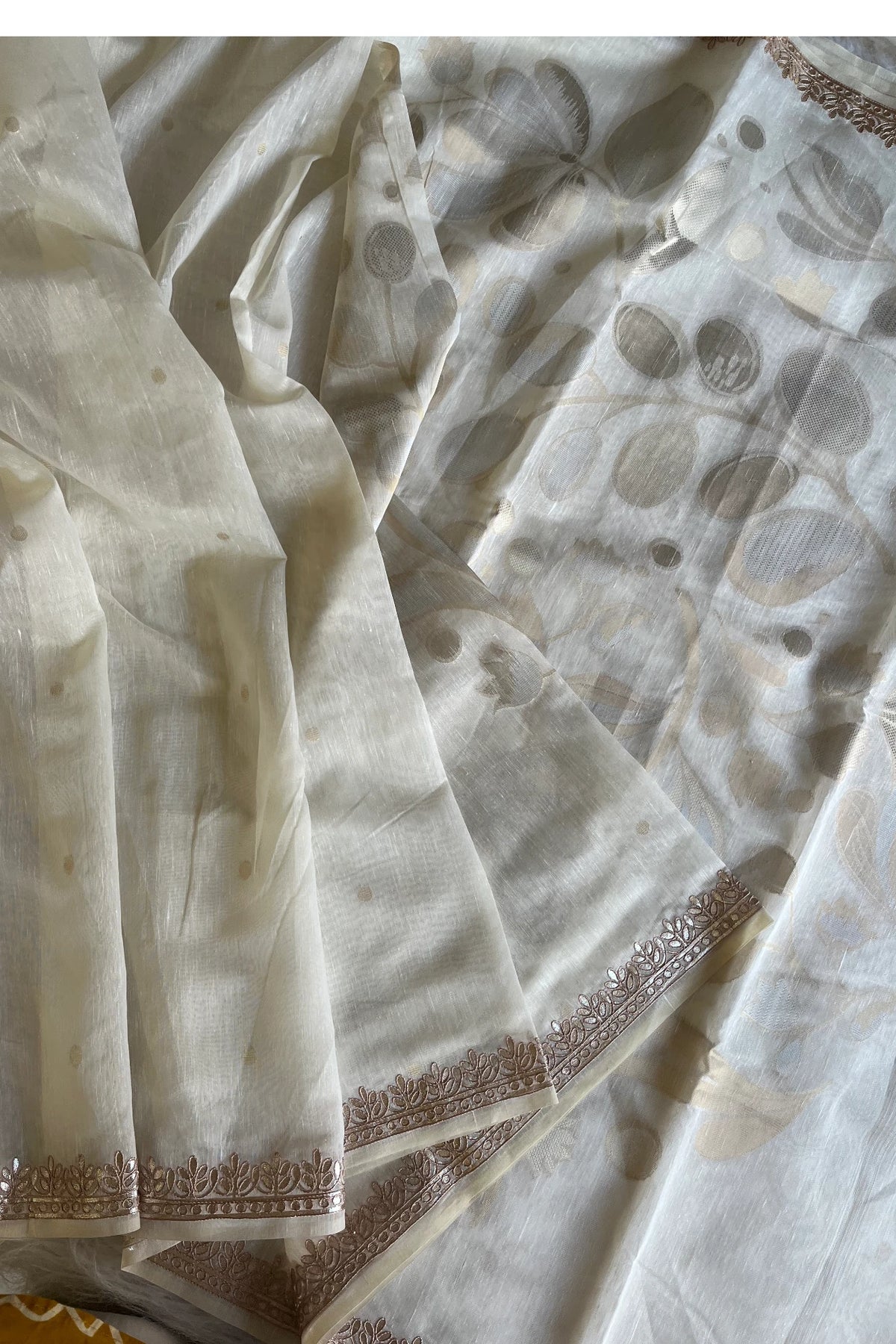 Off-White Khadi Cotton Saree with Gota Patti Embroidery 5470 03