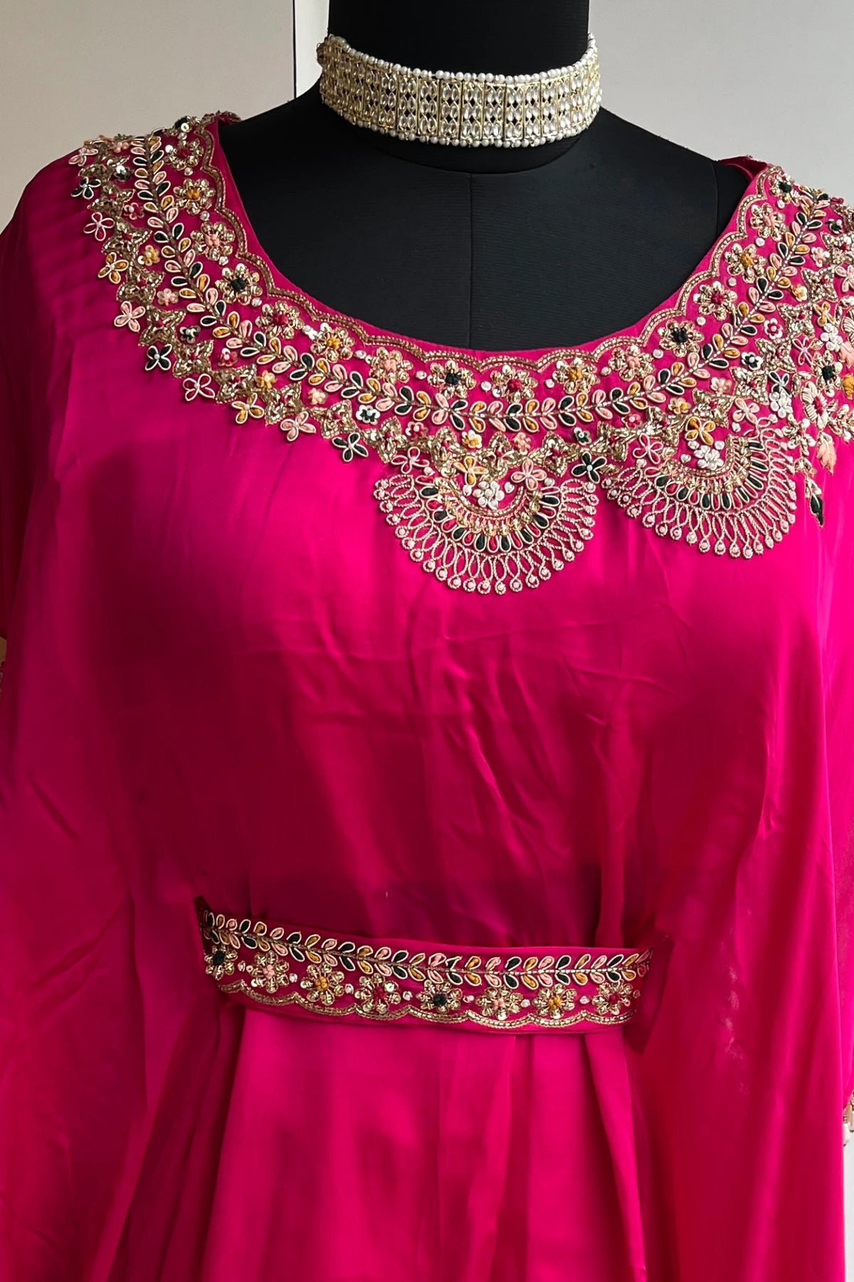 Rani Pink Silk Kaftan with Zardosi Work & Lehenga Set 5397 04