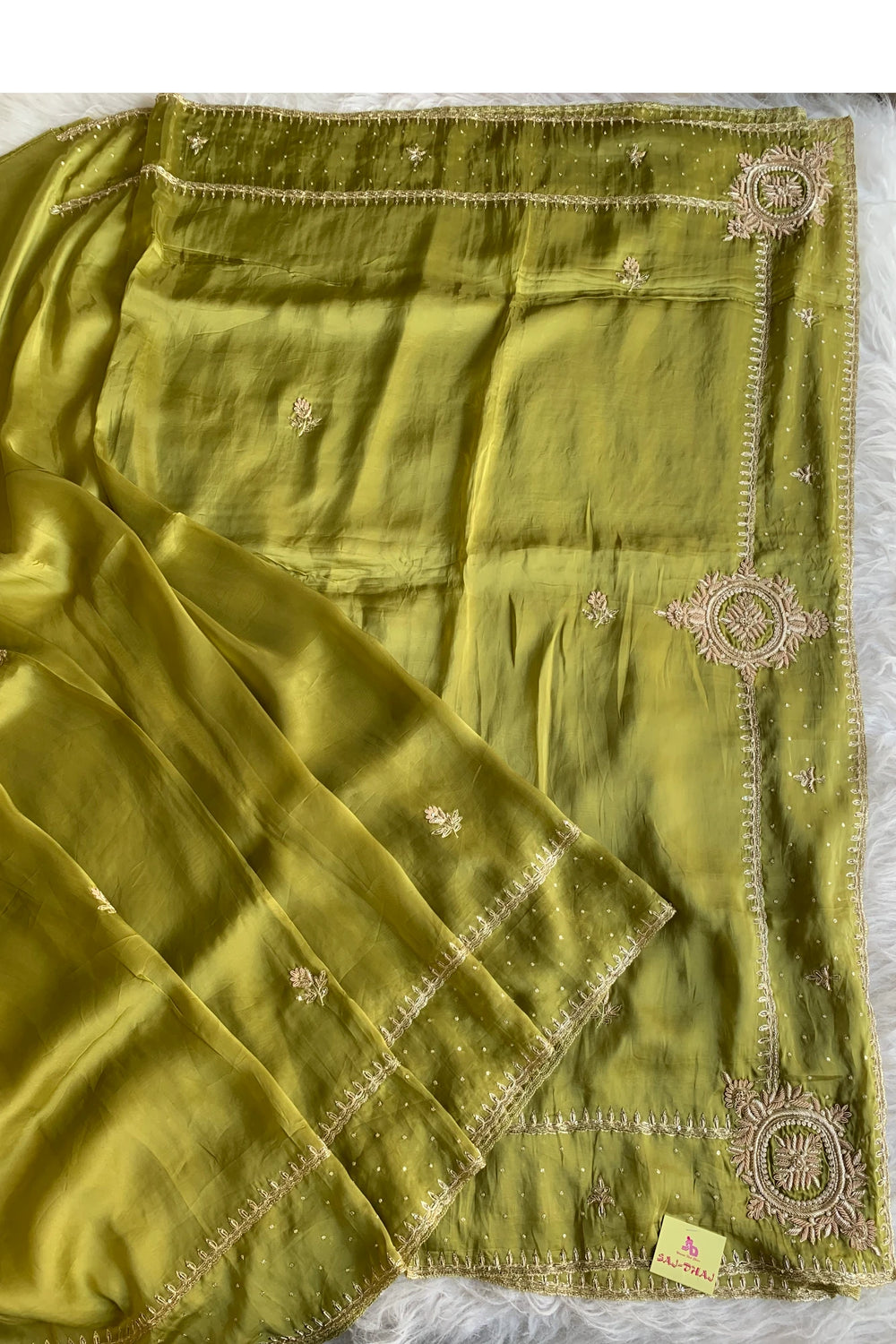 Olive Green Habutai Silk Saree 5764 18