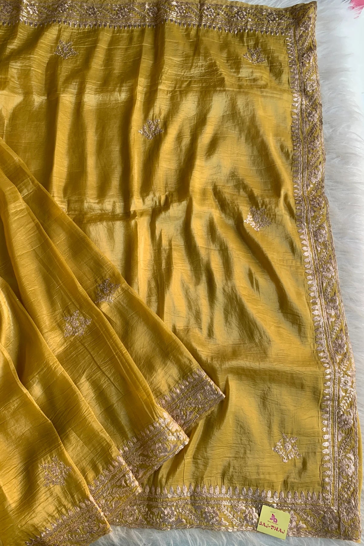 Mustard Yellow Pittan Crush Saree 5653 01