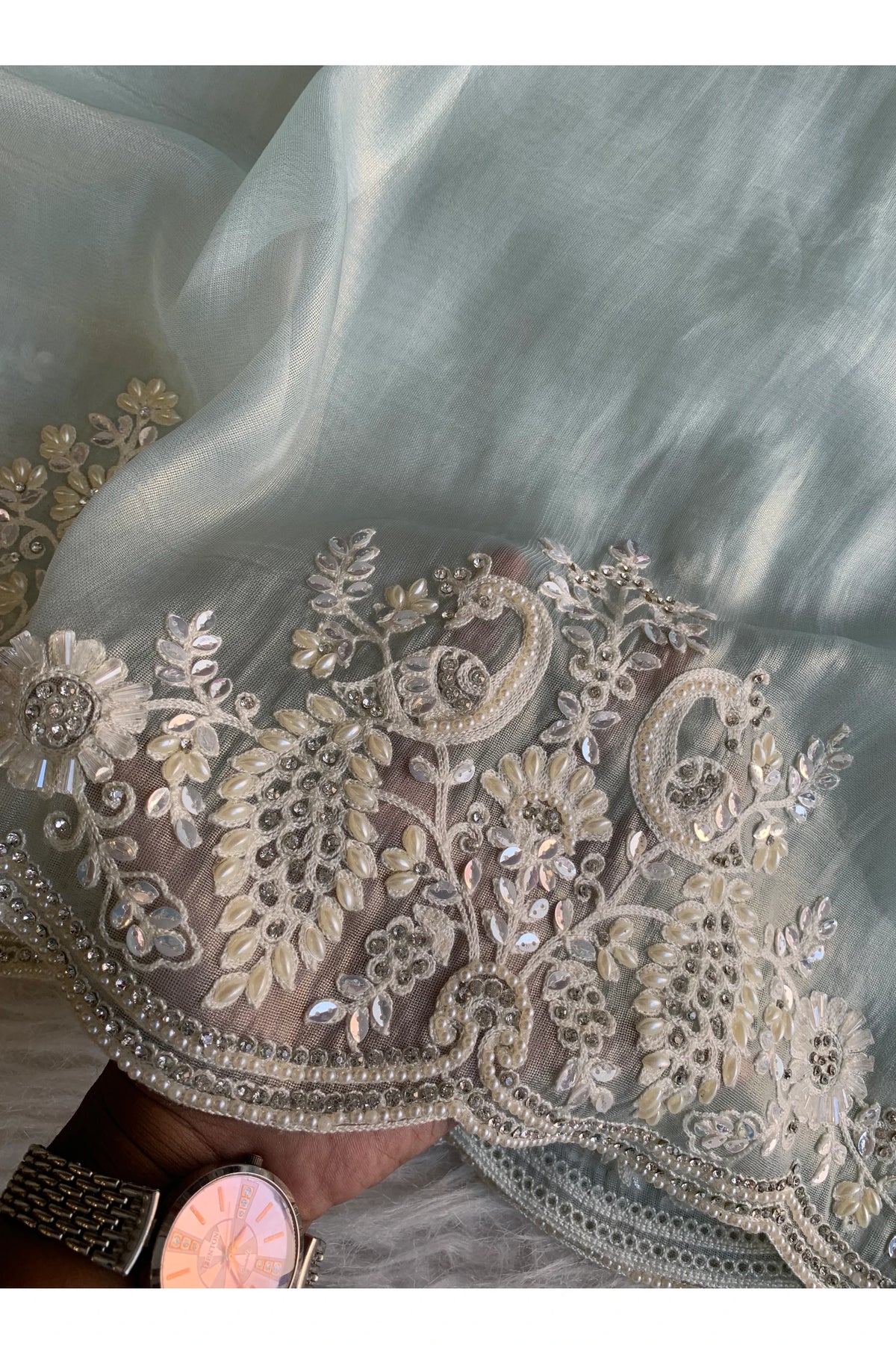 Sky Blue Tissue Organza Saree 5801 02