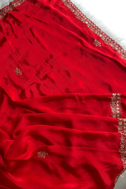 Red Habutai Silk Saree 5700 17