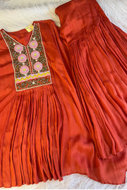 Rust Orange Kaftan with Thread & Zardosi Work – Sharara Set 5384 03