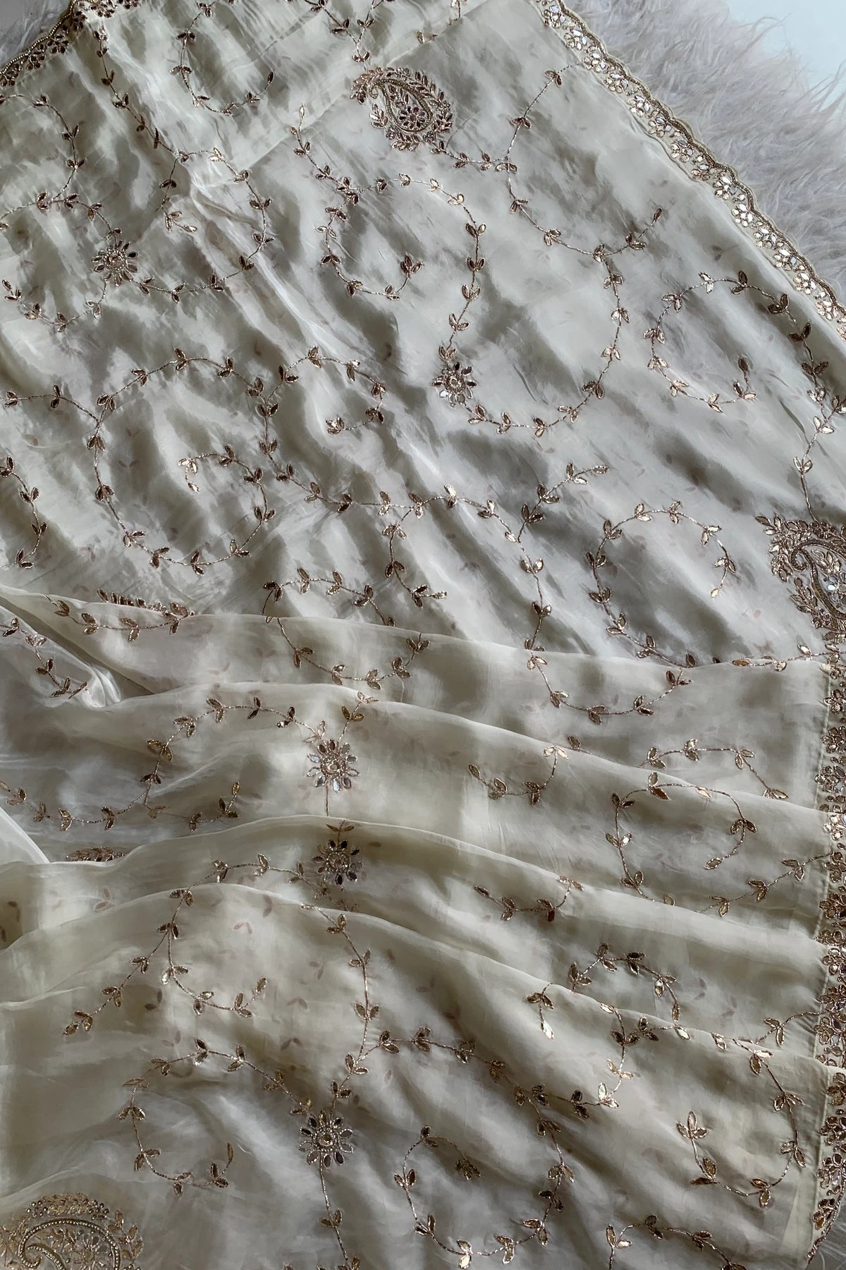 White Habutai Silk Saree 5143 13