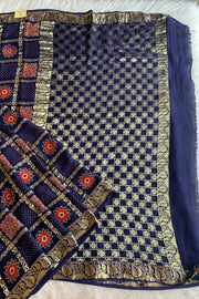 Blue Modal Silk Ajrak Saree 5236 08