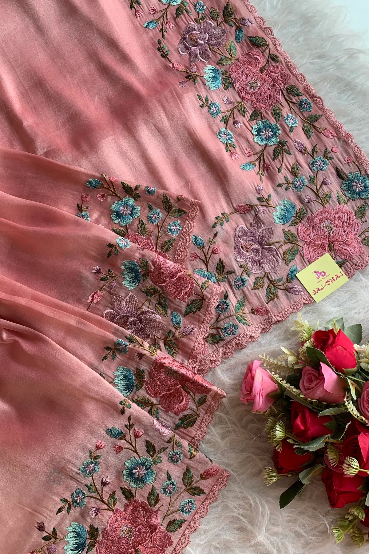 Blush Pink Tissue Organza Saree 5773 01