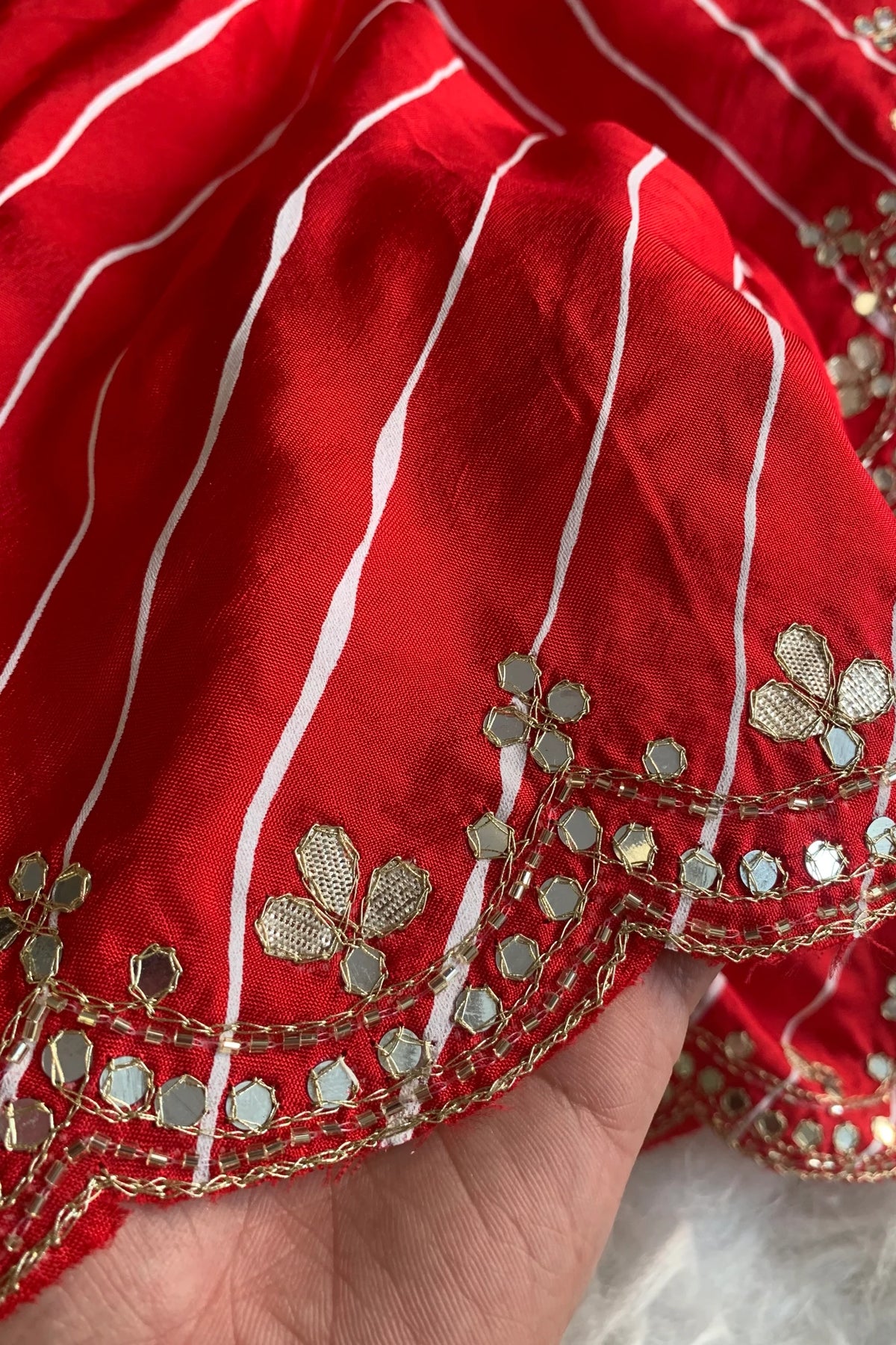 Red Leheriya Russian Silk Saree with Gota Patti 5846 06