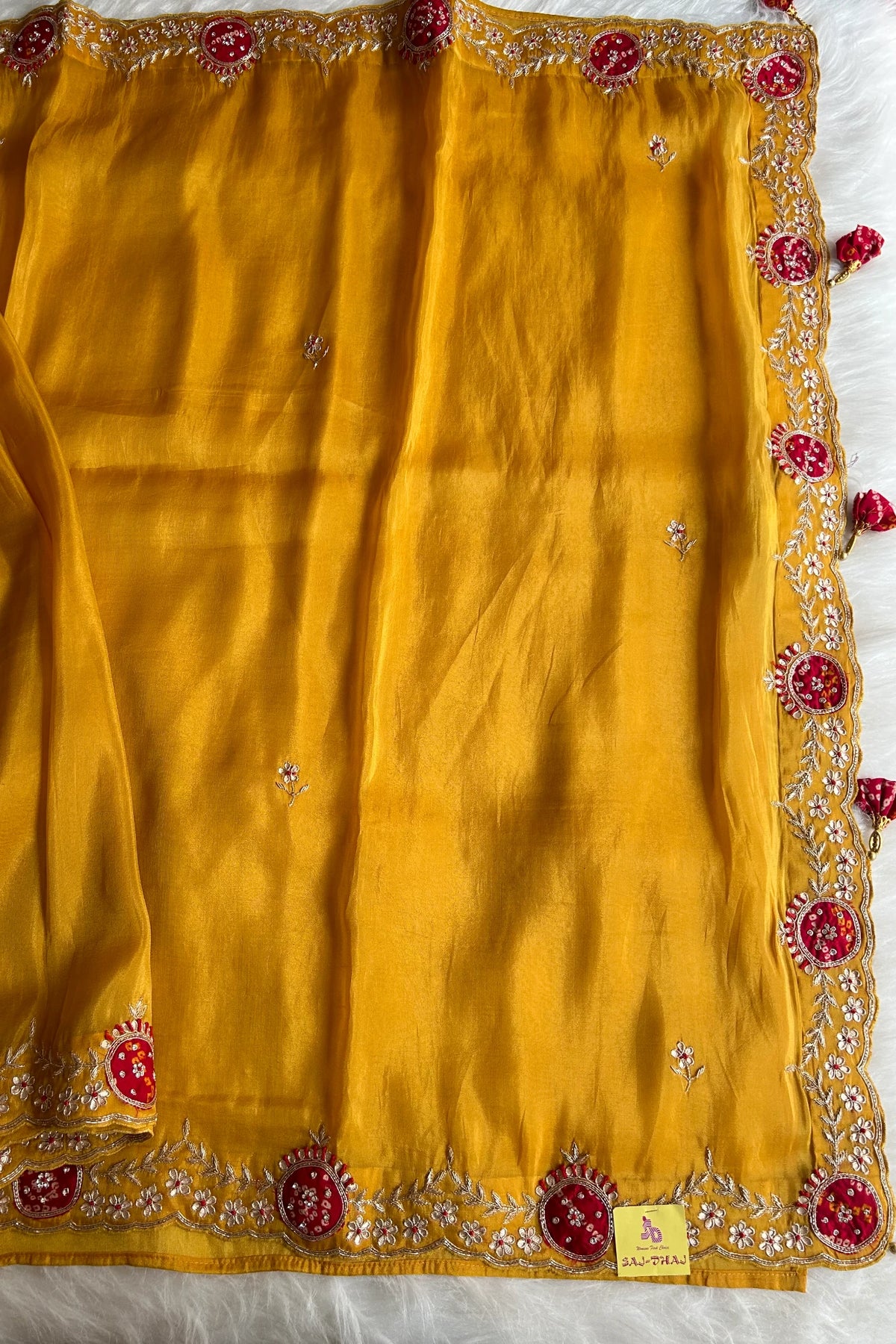 Mustard Tissue silk Saree With bandhej Blouse 5079 11