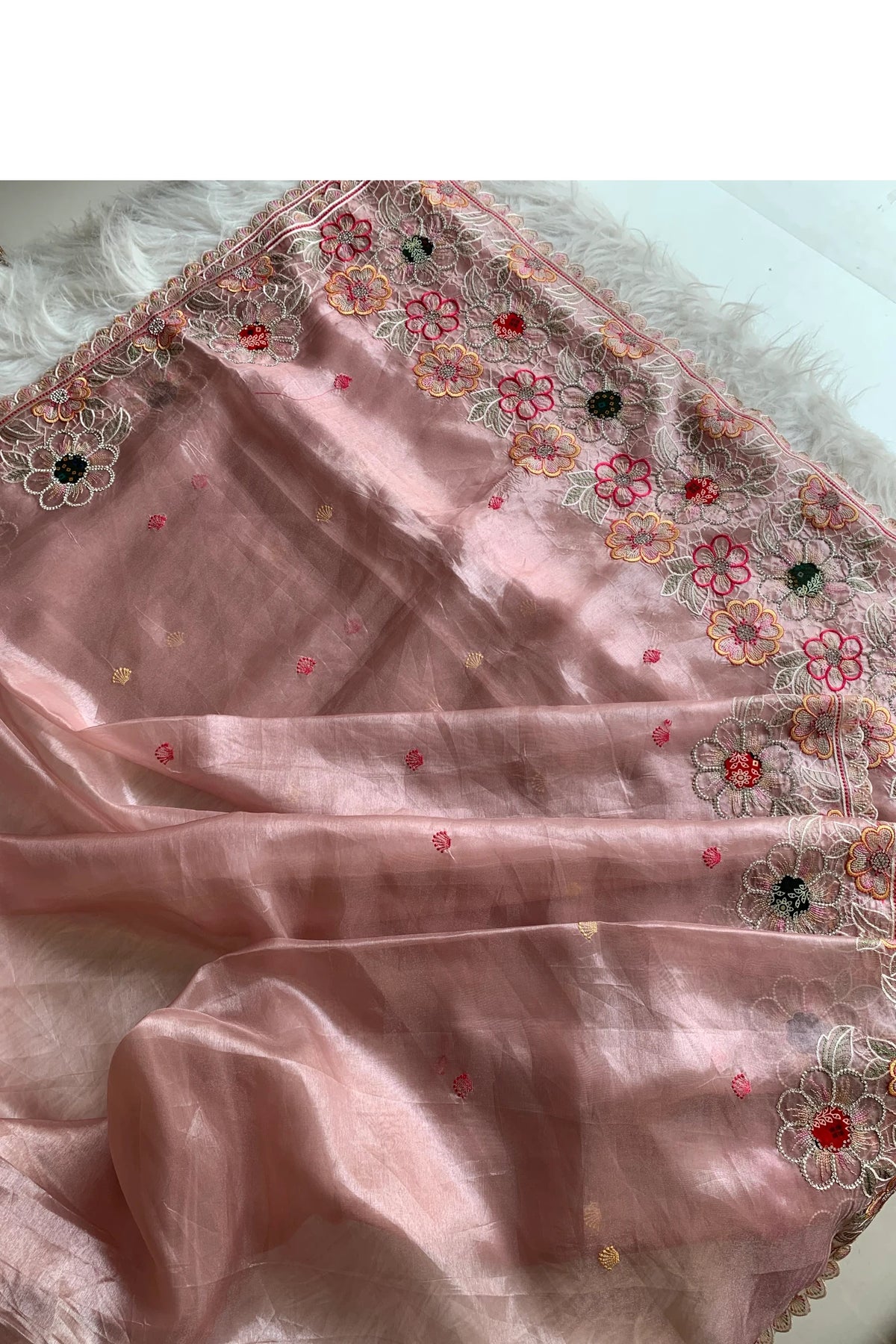Peach Tissue Organza Saree 5786 09