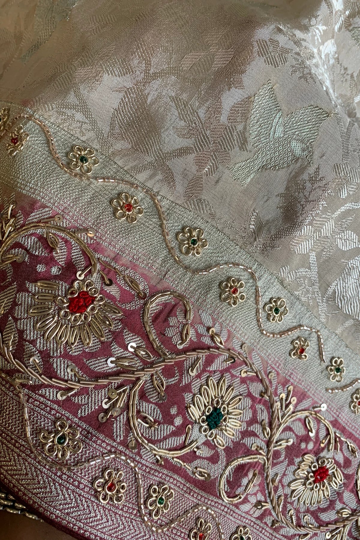 Ivory & Maroon Banarasi Saree 5751 15