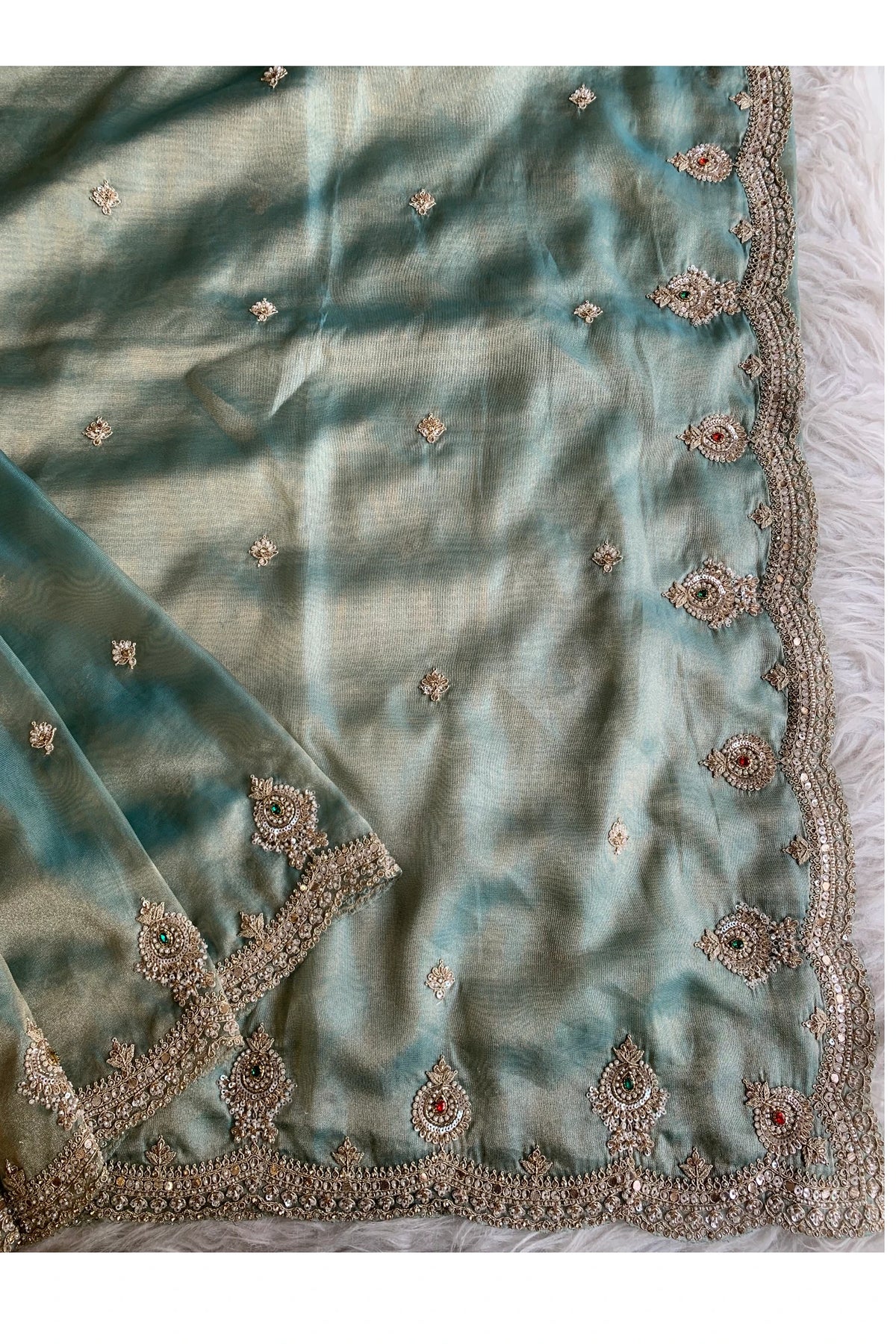 Sea Green Tissue Organza Saree 5775 03