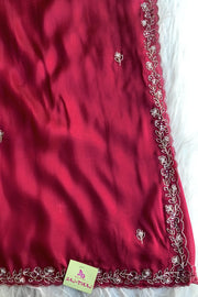 Dark Pink Embellished Habutai Silk Saree 5359 01