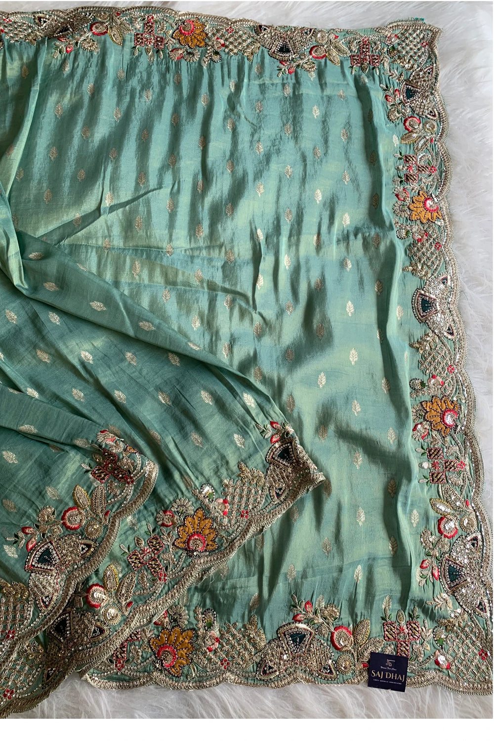 Sea Green Tissue Banarasi Butti Saree 5786 02