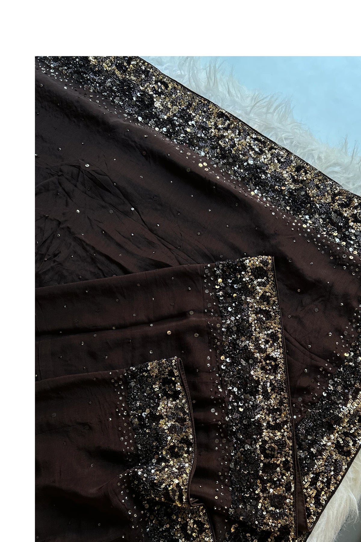 Dark Brown Chinnon Georgette Saree 5759 09