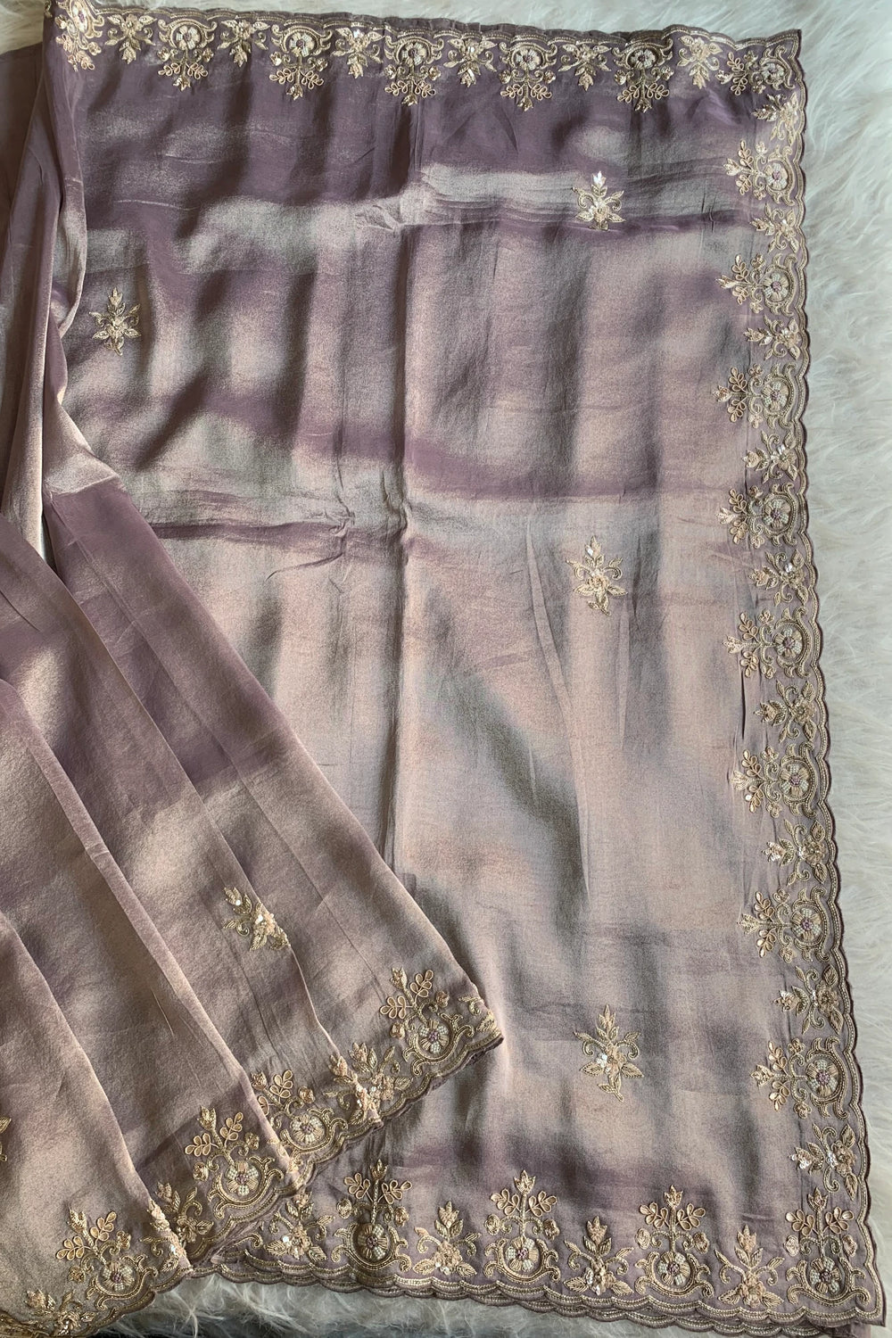 Lilac Aari Embellished Tissue Saree 5760 01