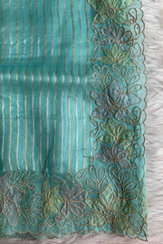 Sea Blue Applique Embellished Silk Organza Saree 5844 12