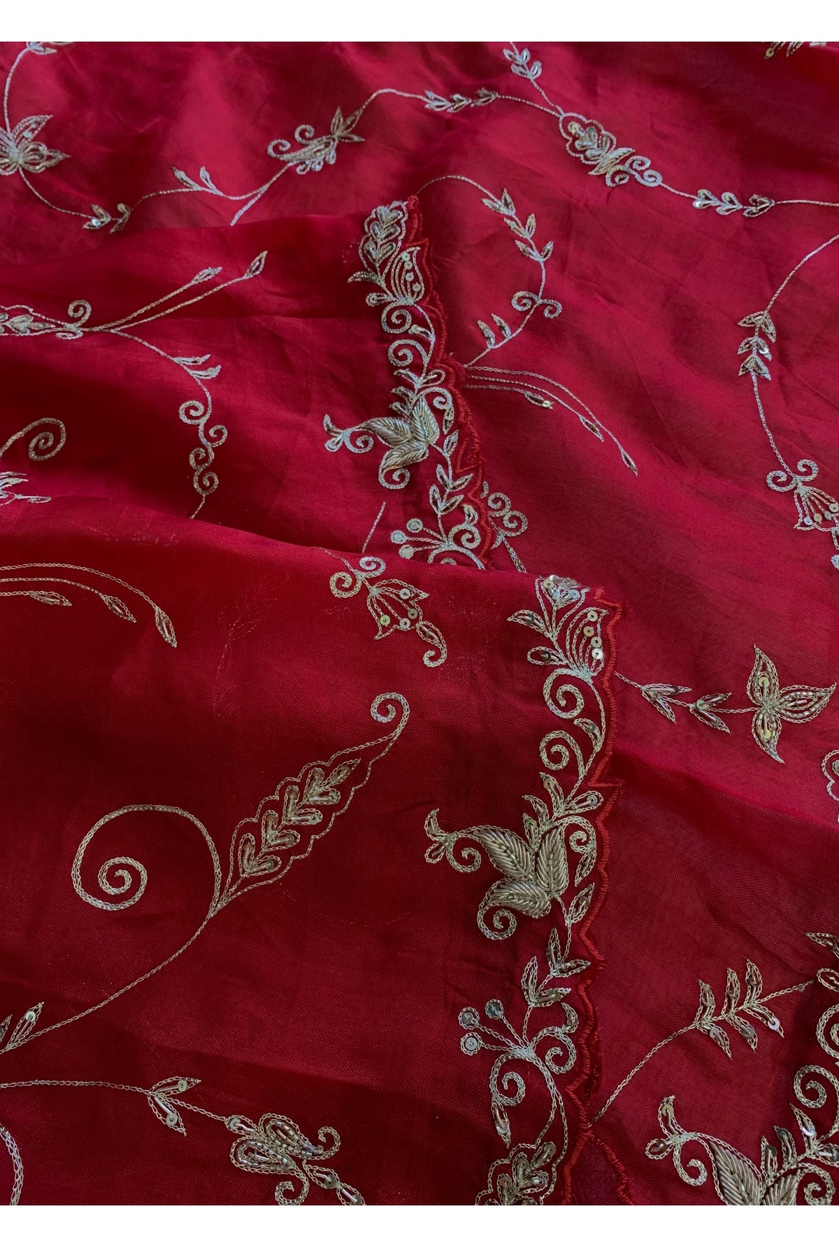 Red Kora Silk Jaal Saree 5831 01