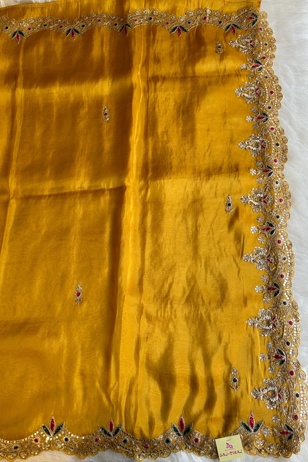 Elegant Mustard Zardosi Pittan Saree 5142 07