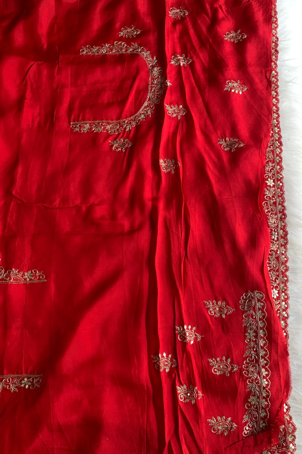 Red Habutai Silk Saree 5700 17