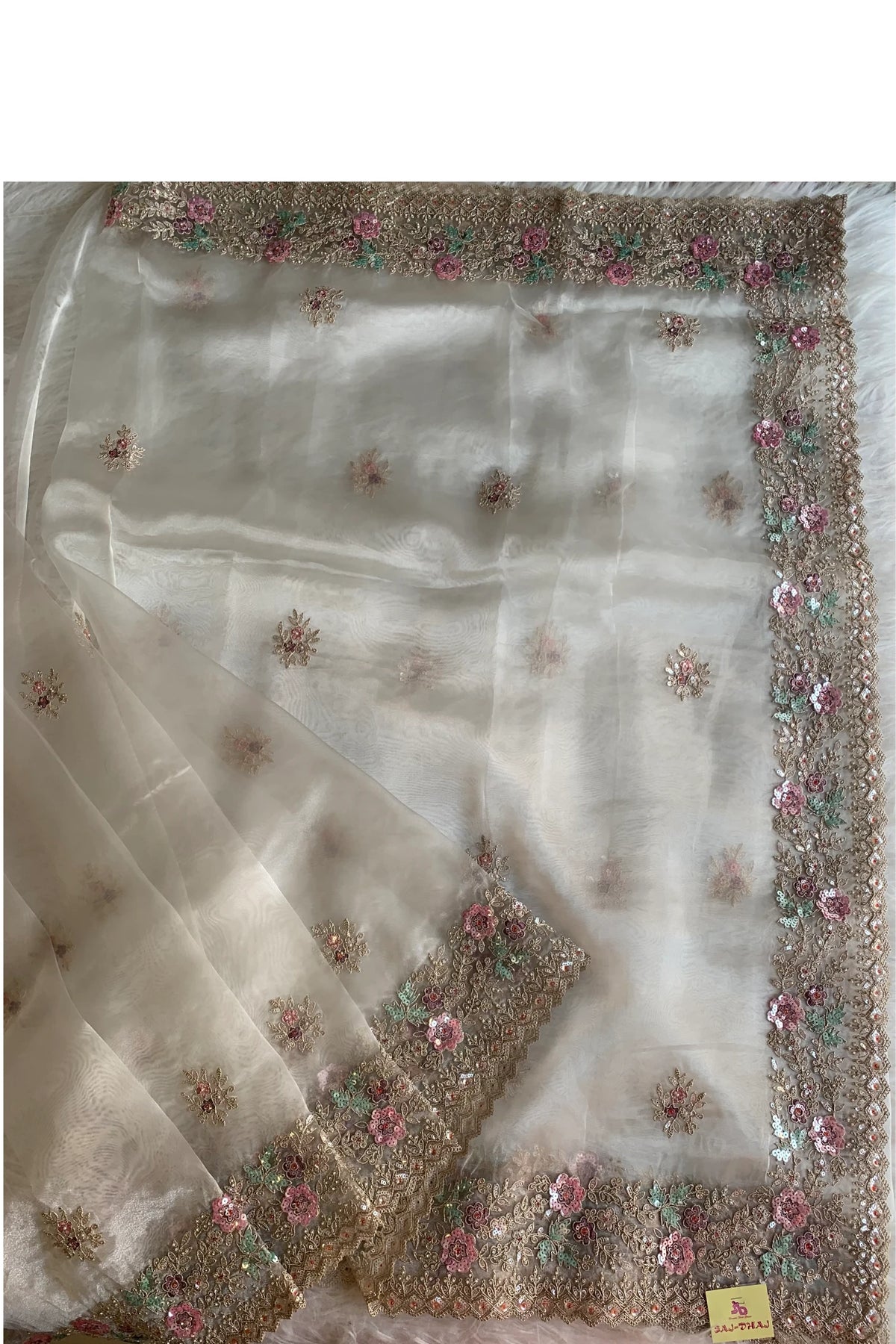 Off White Glass Organza Saree 5777 05