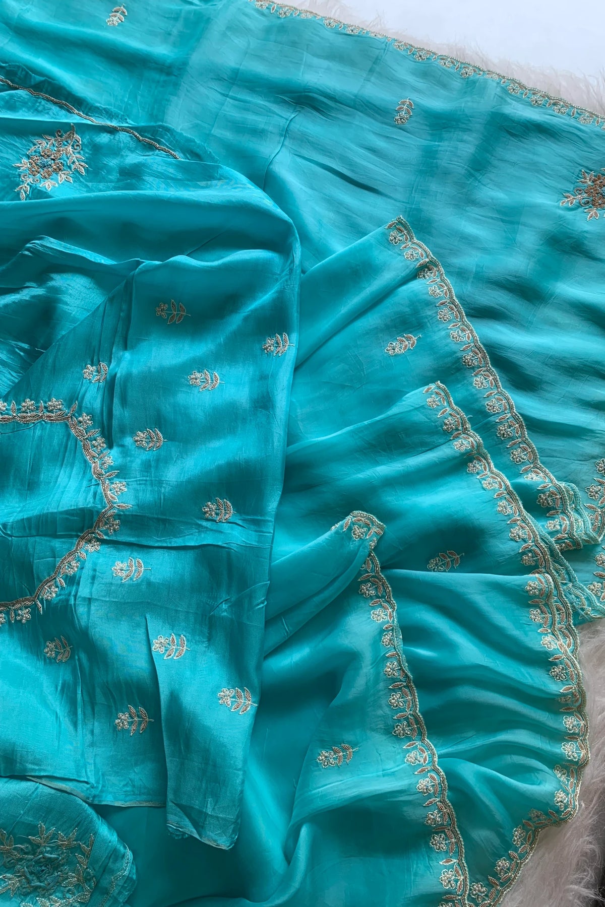 Ice Blue Habutai Silk Saree 5798 06