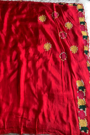 Shaded Red Applique Habutai Silk Saree 5650 13