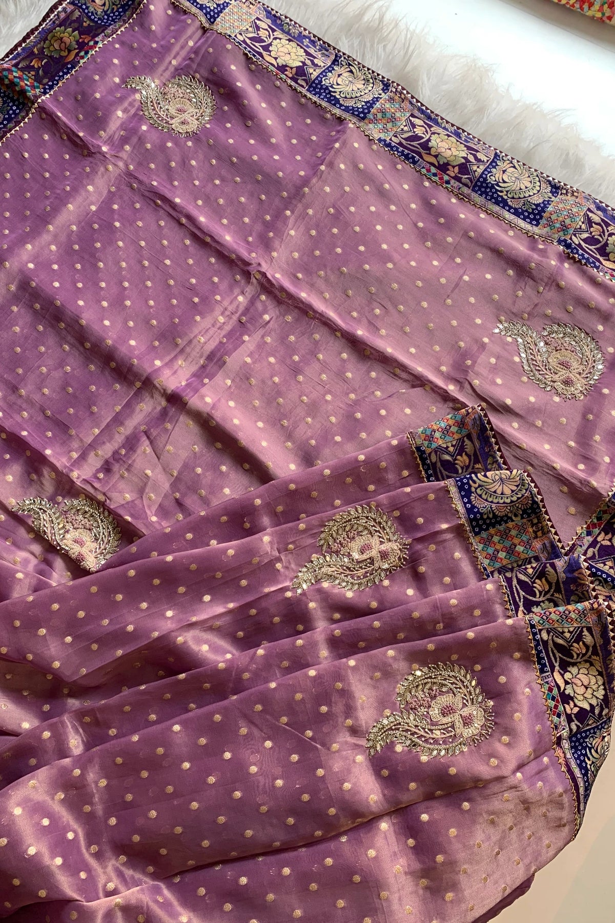 Light Purple Jamawar Border Tissue Saree 5763 08
