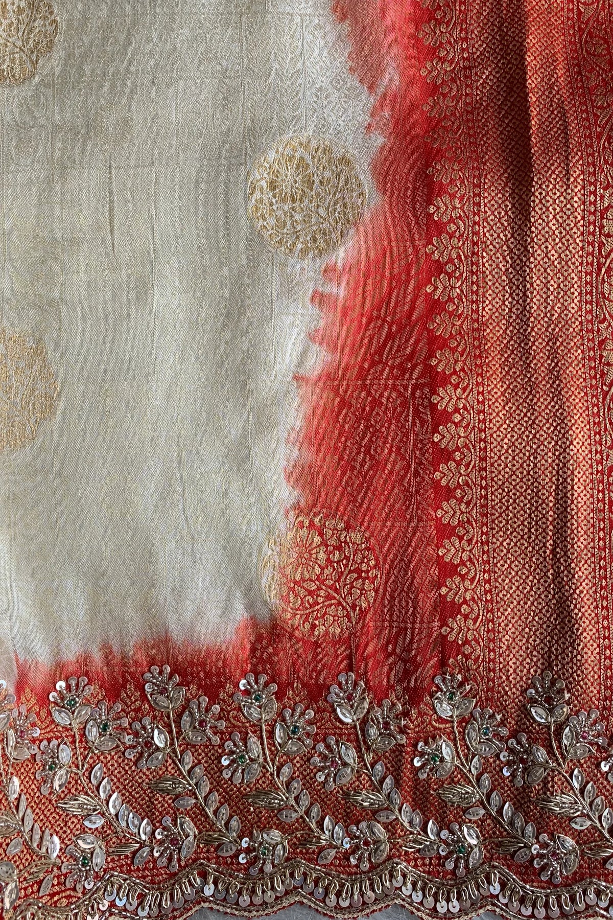 Cream And Red Bridal Banarasi Saree 5859 05