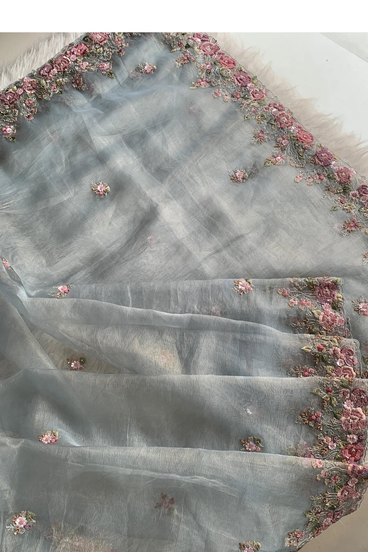 Sky Blue Crush Organza Saree 5649 05