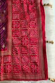 Red & Purple Bandhej Banarasi Saree 5214 06