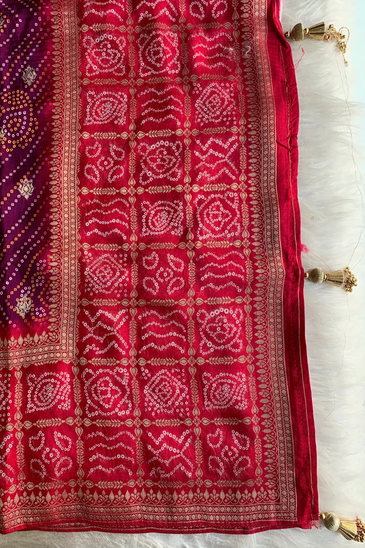 Red & Purple Bandhej Banarasi Saree 5214 06