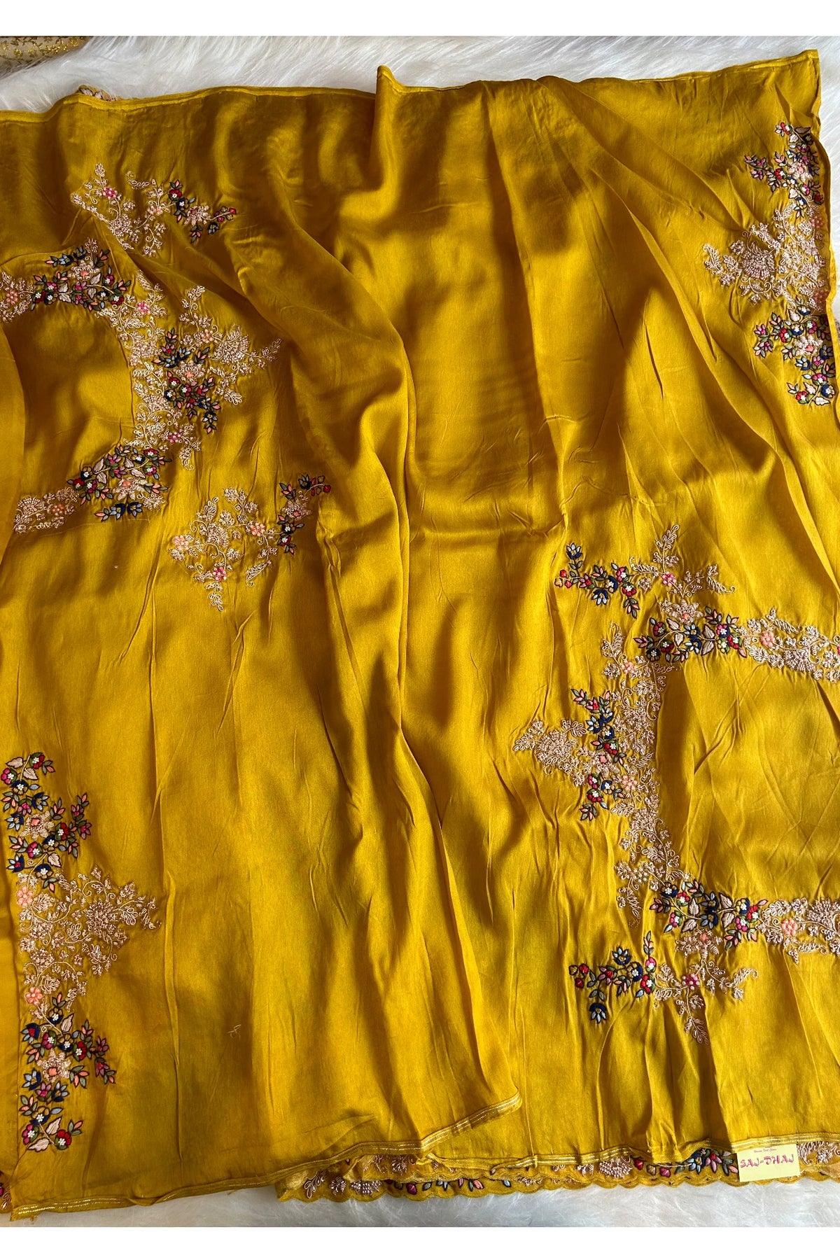 Mustard Organza Saree With Zardosi and Resham 5201 03