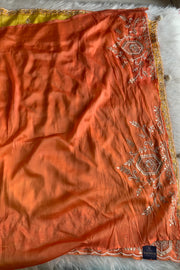 Yellow Habutai Silk Saree with Orange Border