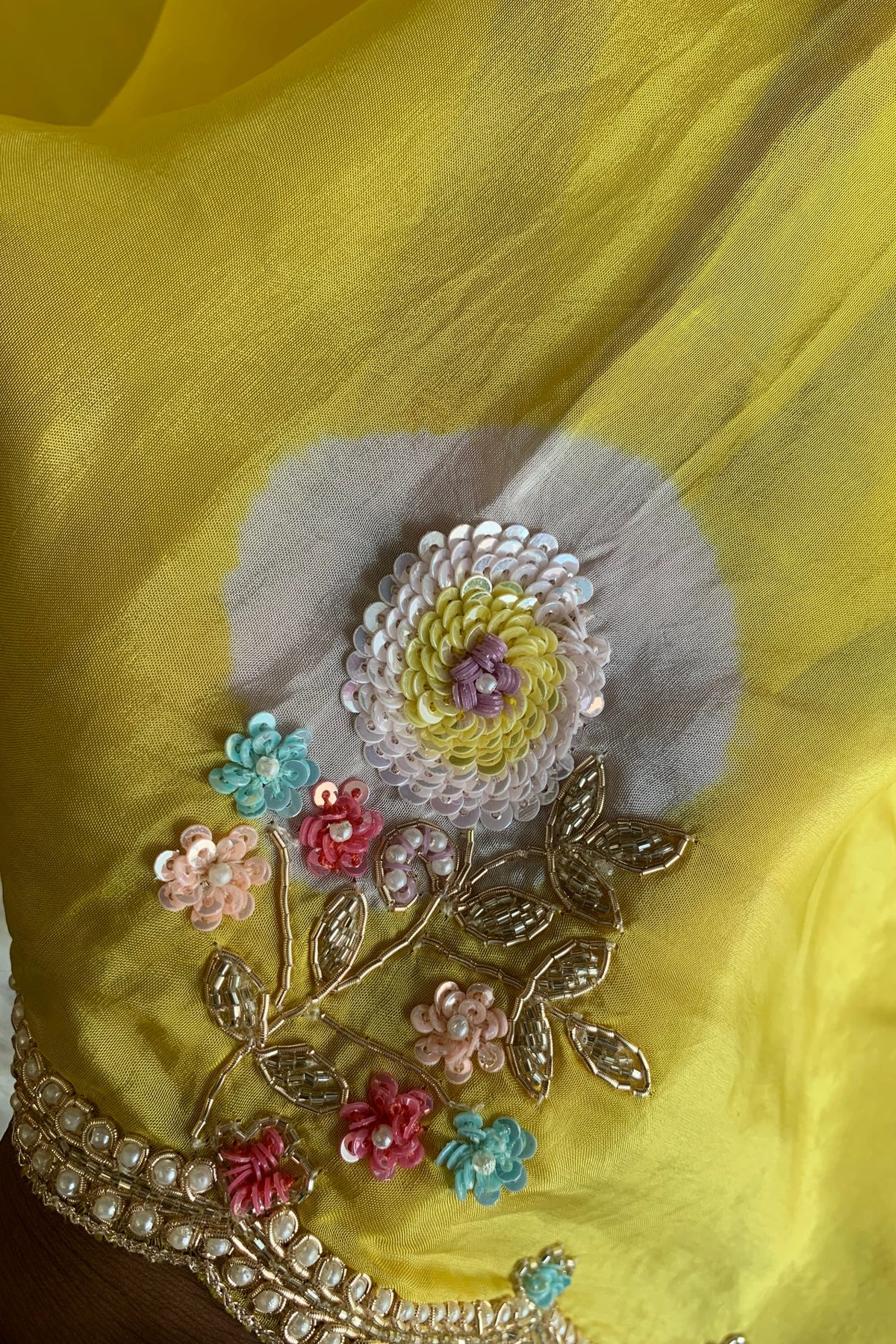 Lemon Yellow Habutai Silk Saree Tie&Dye Design 5650 09