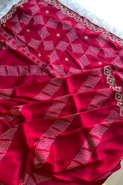 Rani Pink Printed Bandhej Russian Silk Saree 5308 07