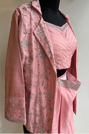 Baby Pink Russian Silk Blazer Set with Silver Stone & Cutdana Work 5147 09.