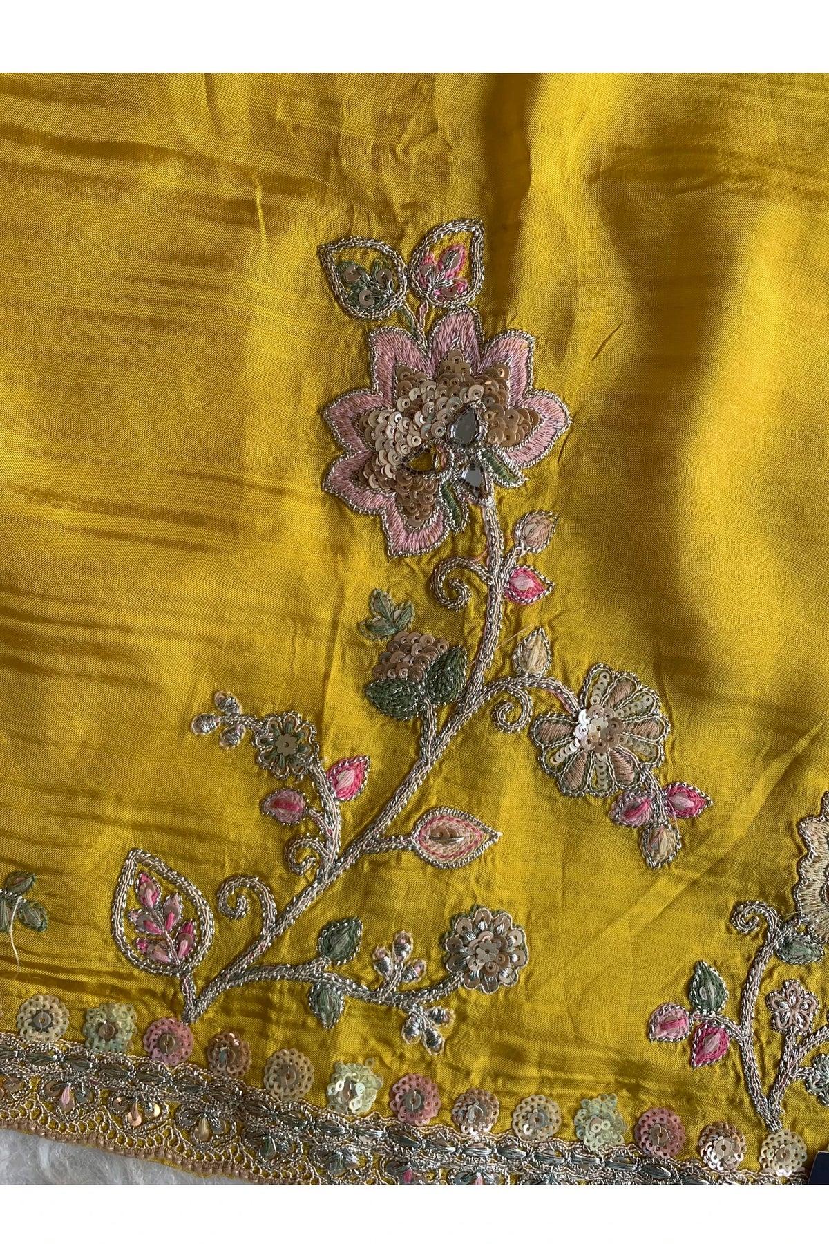 Yellow Saree with Multicolour Embroidery 5786 01