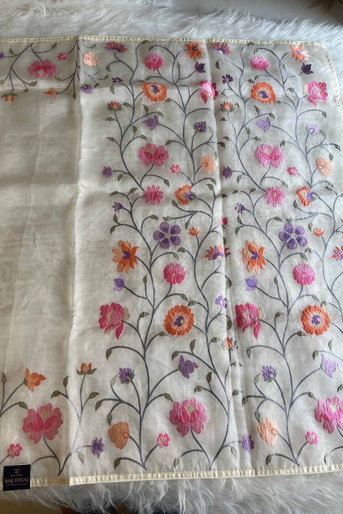 White Kora Organza Saree 5781 10