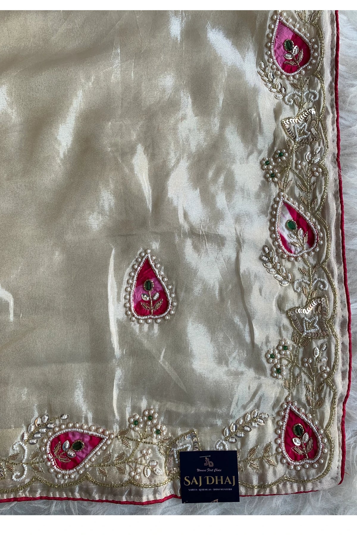 White Russian Silk Saree 5825 03