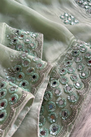 Sea Green mirror work Saree with stitched blouse 4496-06