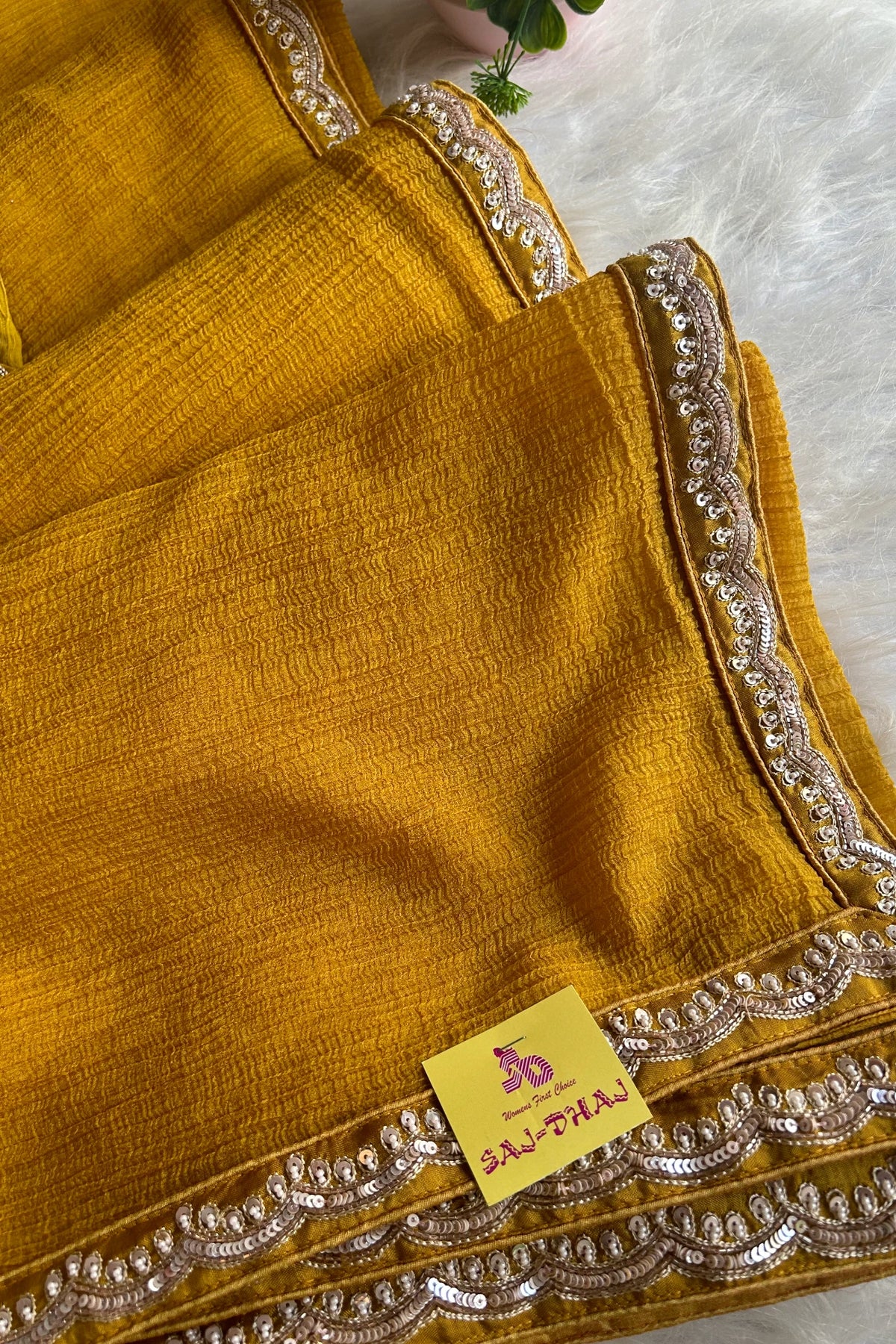 Stunning Mustard Crush Saree with Heavy Embellished Blouse 5016-04