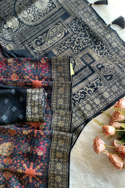 Blue & Black Floral Banarasi Saree 5221 01