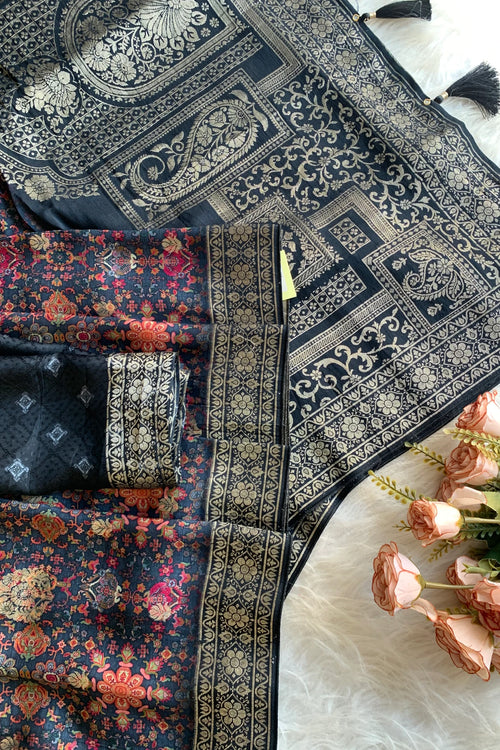 Blue & Black Floral Banarasi Saree 5221 01