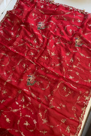 Red Kora Silk Jaal Saree 5831 01 (PRE ORDER)