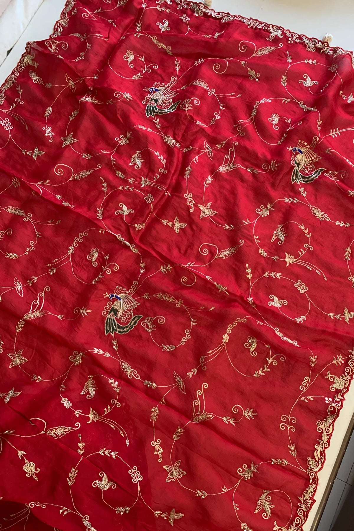 Red Kora Silk Jaal Saree 5831 01