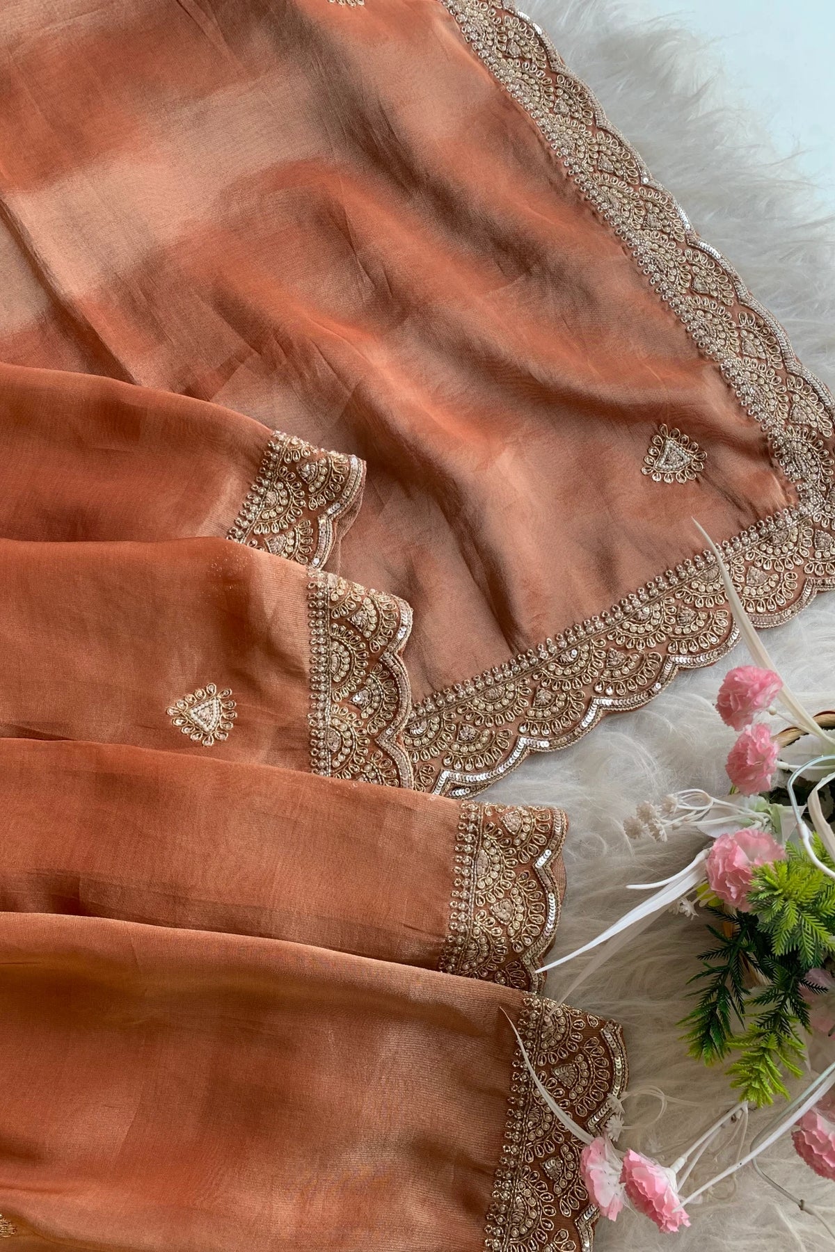 Rust Orange Tissue Silk Saree 5792 02