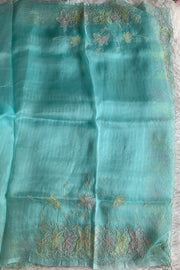 Sea Blue Applique Embellished Silk Organza Saree 5844 12