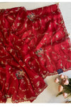 Red Kora Silk Jaal Saree 5831 01 (PRE ORDER)