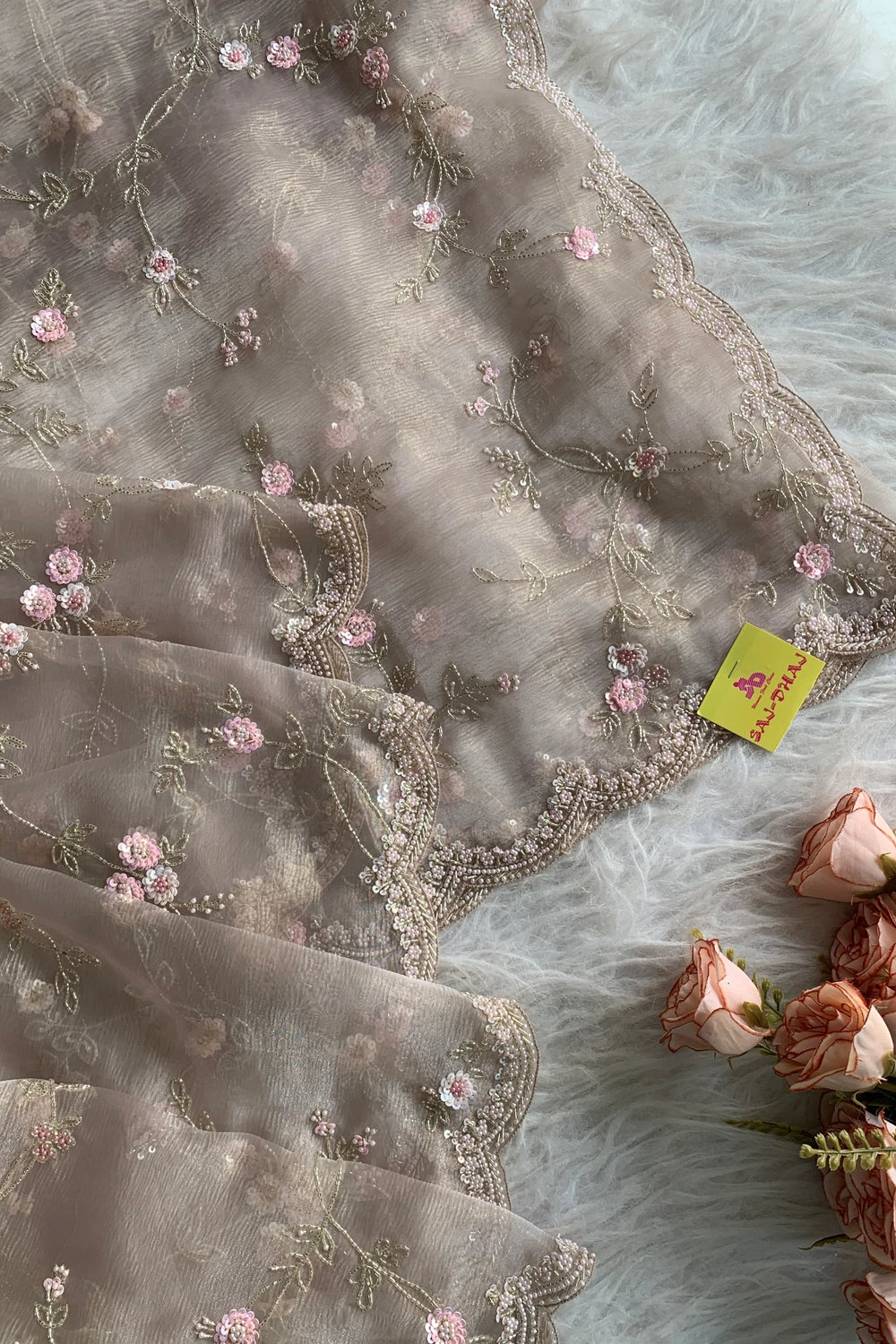 Beige Crush Organza Saree 5759 07