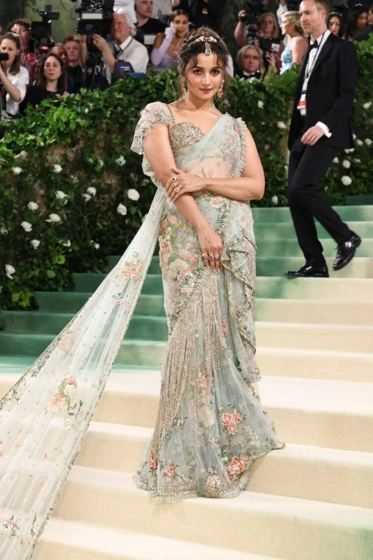 "Alia Bhatt met gala inspired Saree" jaal sequins Design Hand-Embroidered